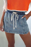 Drawstring High Waist Pocketed Denim Shorts - Trendsi - Flyclothing LLC