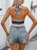 Geometric Halter Neck Cropped Tank - Trendsi - Flyclothing LLC