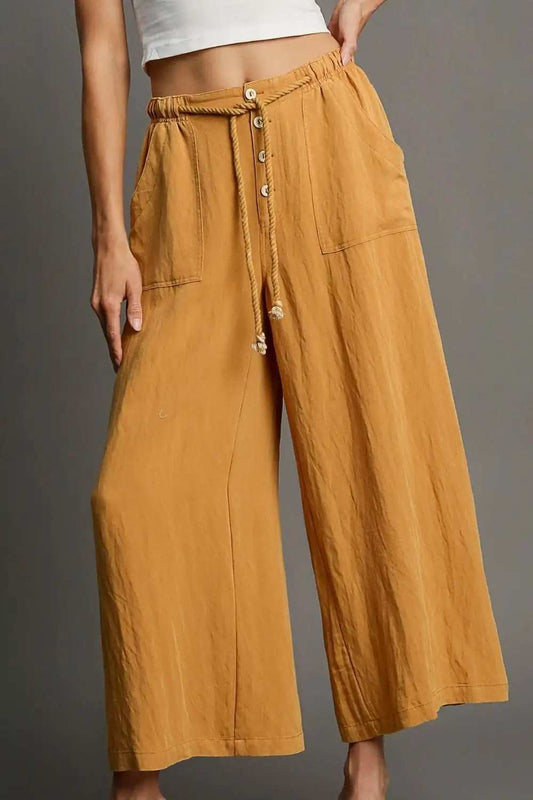 Umgee Full Size Rope Drawstring Wide Leg Pants Plus Size - Trendsi - Flyclothing LLC