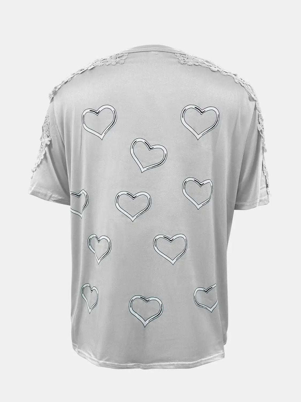 Full Size Lace Detail Heart Round Neck Short Sleeve Top - Trendsi - Flyclothing LLC