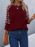 Printed Raglan Sleeve Round Neck T-Shirt - Trendsi - Flyclothing LLC