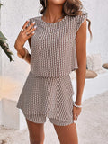 Printed Round Neck Top and Layered Shorts Set - Trendsi - Flyclothing LLC