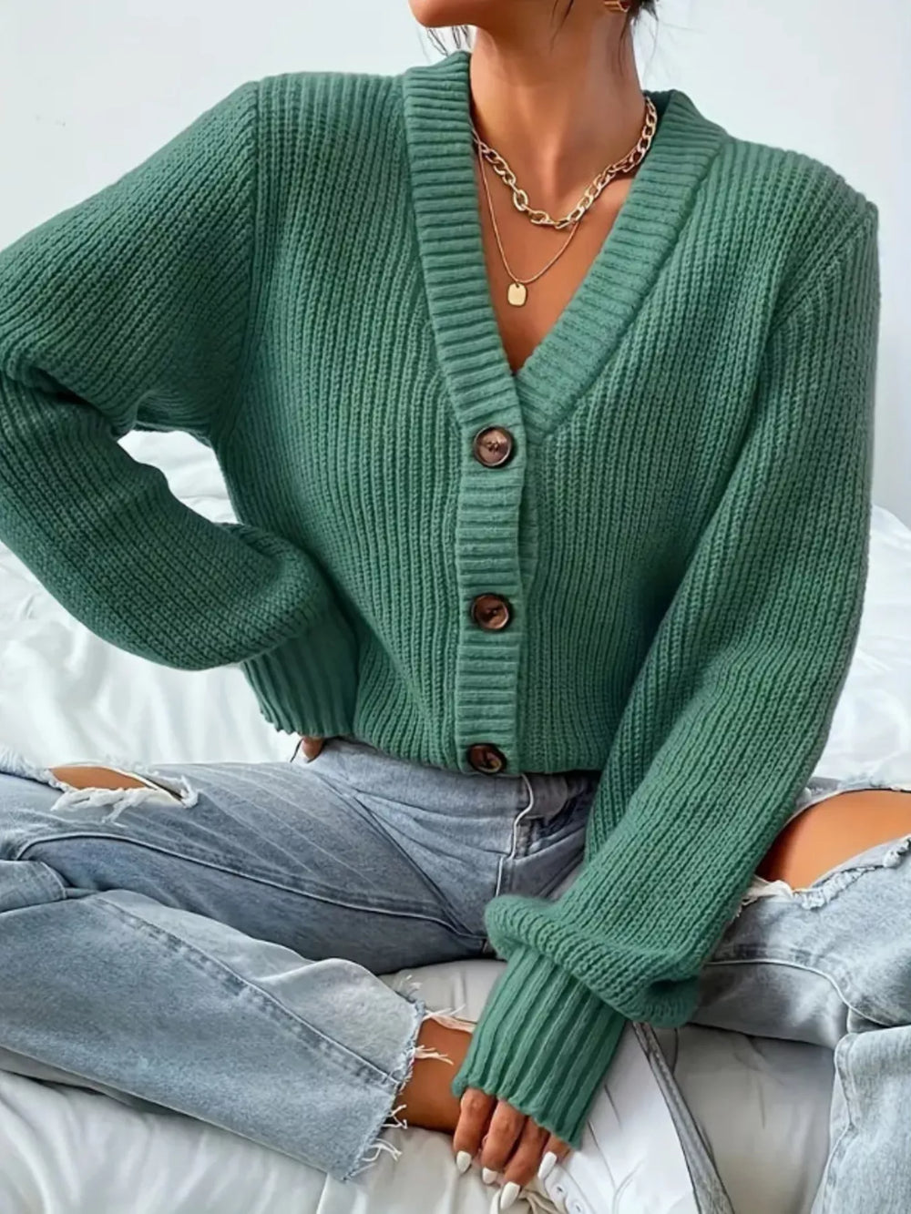 Chunky Knit Button-Down Cardigan - Trendsi - Flyclothing LLC