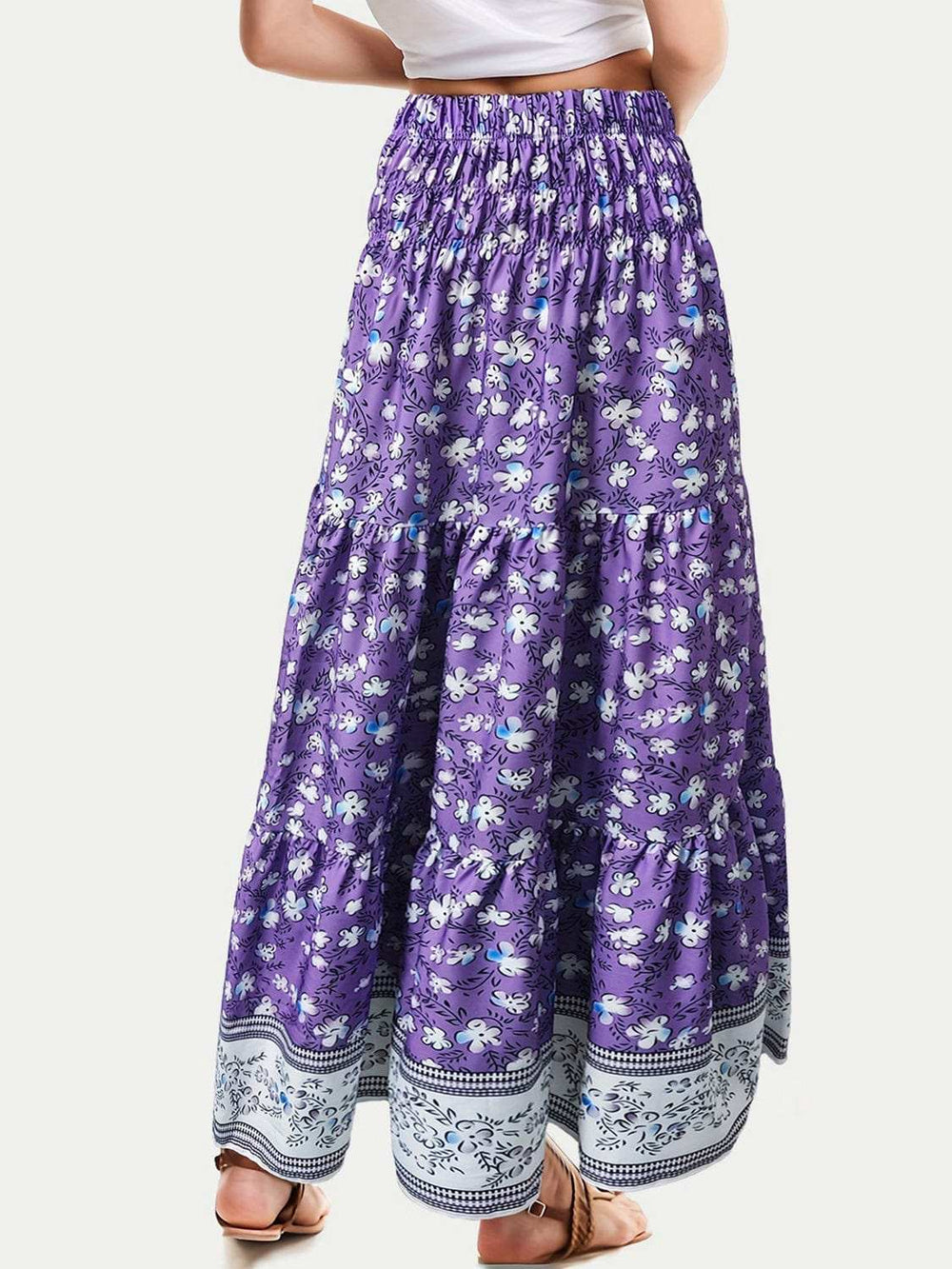 Full Size Tiered Printed Elastic Waist Skirt - Trendsi - Flyclothing LLC