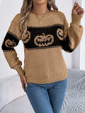 Pumpkin Round Neck Long Sleeve Sweater - Trendsi - Flyclothing LLC