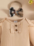 Children's Ruffled Ribbed Bodysuit and Skirt Set with Headband - Trendsi - Flyclothing LLC