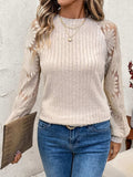 Round Neck Lace Patchwork Long Sleeve Top - Trendsi - Flyclothing LLC