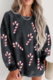 Sequin Candy Cane Round Neck Sweatshirt - Trendsi - Flyclothing LLC