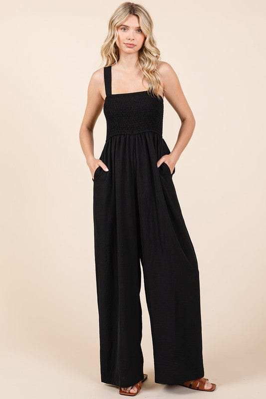 Mittoshop Smocked Wide Strap Wide Leg Overalls - Trendsi - Flyclothing LLC