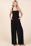 Mittoshop Smocked Wide Strap Wide Leg Overalls - Trendsi - Flyclothing LLC