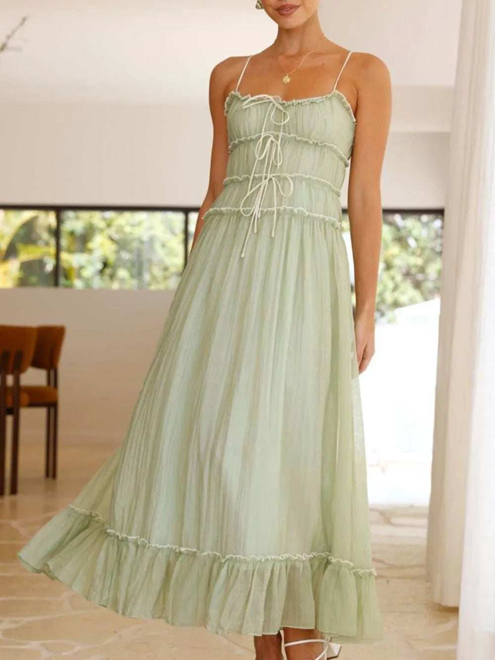 Devine Frill Ruffled Hem Midi Cami Dress - Trendsi - Flyclothing LLC