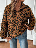 Leopard Half Zip Long Sleeve Sweatshirt - Trendsi - Flyclothing LLC