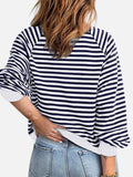 Striped Zip Up Long Sleeve Sweatshirt - Trendsi - Flyclothing LLC