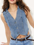 V-Neck Button Up Denim Vest - Trendsi - Flyclothing LLC