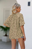 Leopard Notched Half Sleeve Blouse - Trendsi - Flyclothing LLC