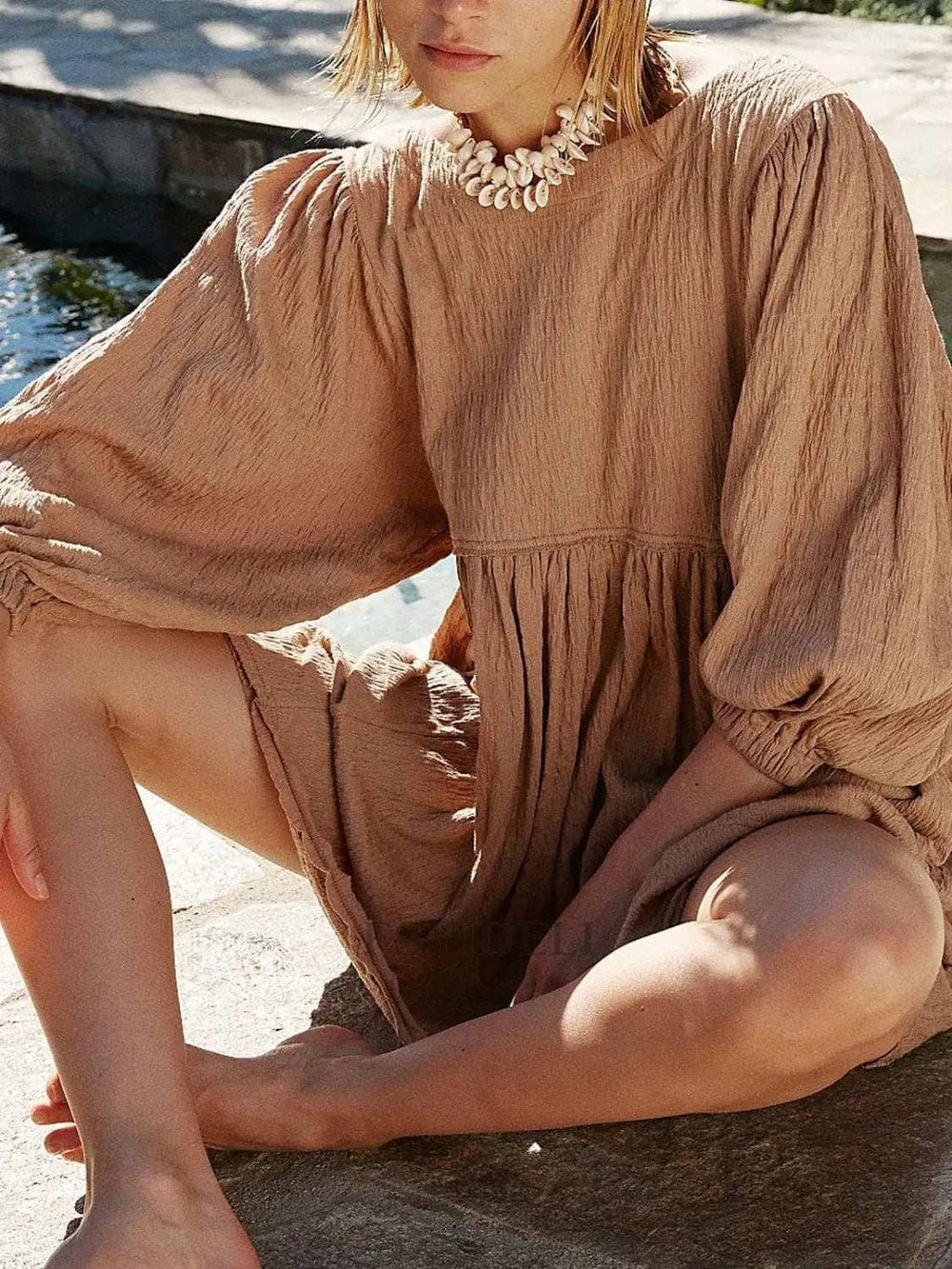 Cutout Textured Long Sleeve Mini Dress - Trendsi - Flyclothing LLC