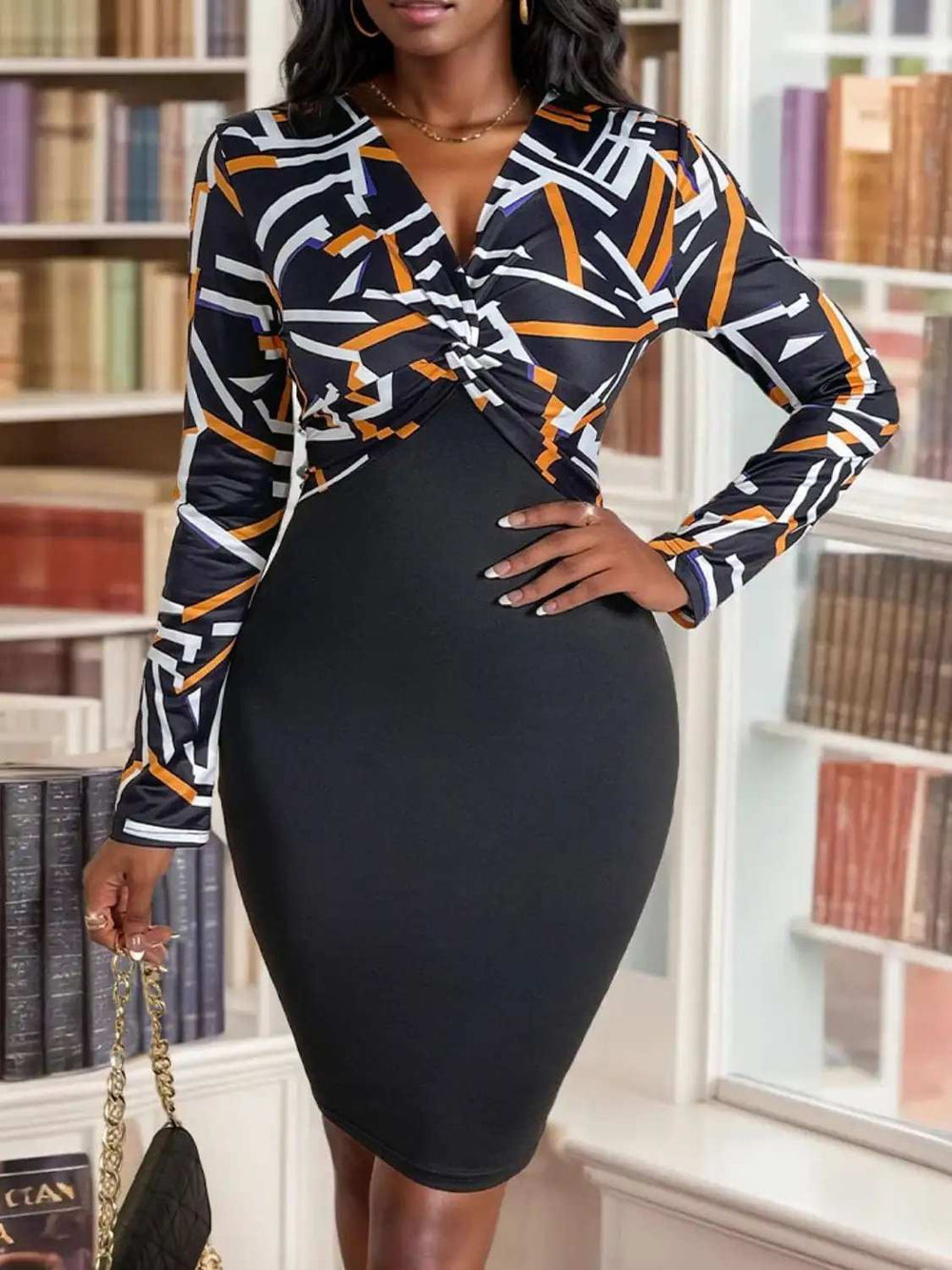 Twisted Printed Long Sleeve Mini Dress - Trendsi - Flyclothing LLC