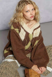 POL V-Neck Argyle Pattern Mohair Sweater with Contrast Exposed Stitch Detail - Trendsi - Flyclothing LLC