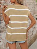 Striped Round Neck Short Sleeve Knit Top - Trendsi - Flyclothing LLC