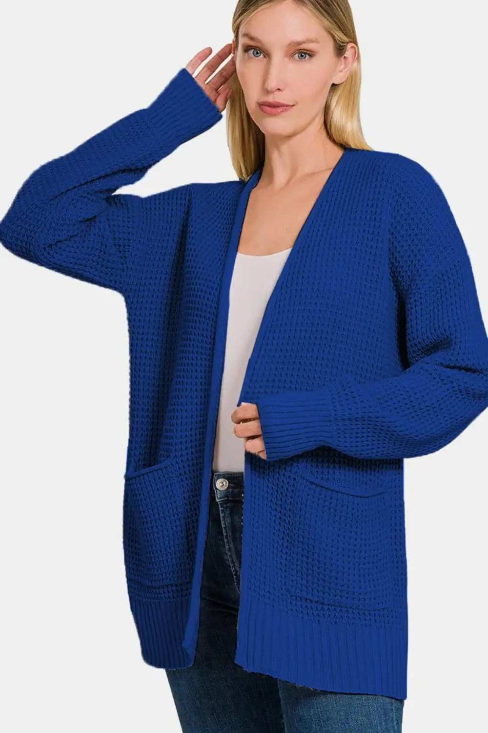 Zenana Waffle Open Front Sweater Cardigan - Trendsi - Flyclothing LLC