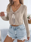 Openwork Tie Front Long Sleeve Cardigan - Trendsi - Flyclothing LLC