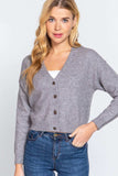 ACTIVE BASIC V-Neck Button Up Long Sleeve Knit Cardigan - Trendsi - Flyclothing LLC
