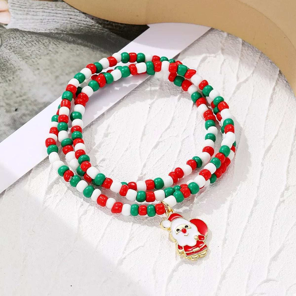 Christmas Beaded Necklace with Santa Charm - Trendsi - Flyclothing LLC