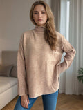 Side Slit Turtleneck Long Sleeve Sweater - Trendsi - Flyclothing LLC
