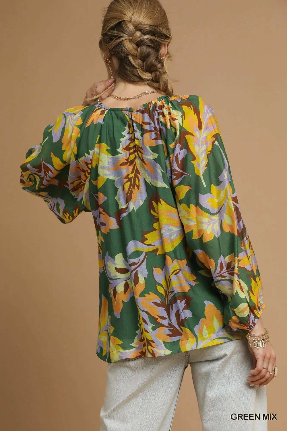 Umgee Mix Abstract Print Balloon Sleeve Blouse - Trendsi - Flyclothing LLC