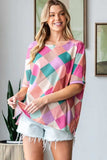 HOPELY Full Size Multi Colored Argyle Side Slit T-Shirt - Trendsi - Flyclothing LLC