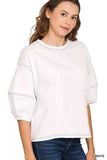 Zenana Balloon Sleeve Top with Contrast Stitching - Trendsi - Flyclothing LLC