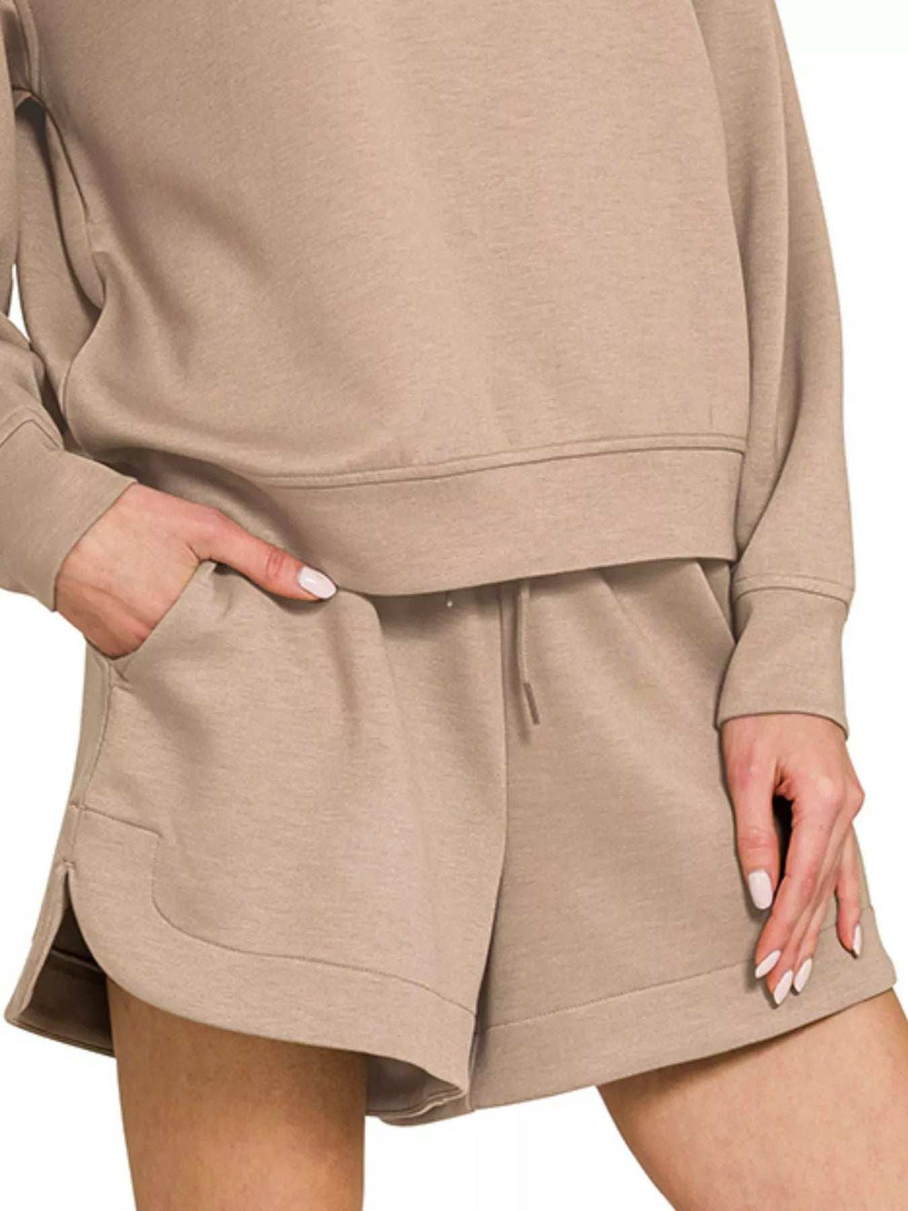 Zenana Scuba Long Sleeve Sweatshirt and Shorts Set - Trendsi - Flyclothing LLC