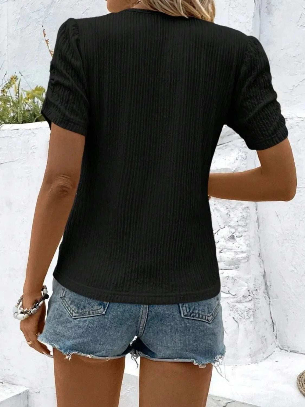 Ruched Round Neck Short Sleeve Top - Trendsi - Flyclothing LLC