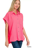 Zenana Woven Airflow Button Down Shirt - Trendsi - Flyclothing LLC