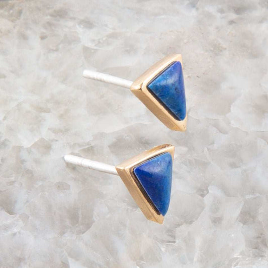 Dainty Blue Lapis Golden Triangle Stud - Barse Jewelry - Flyclothing LLC