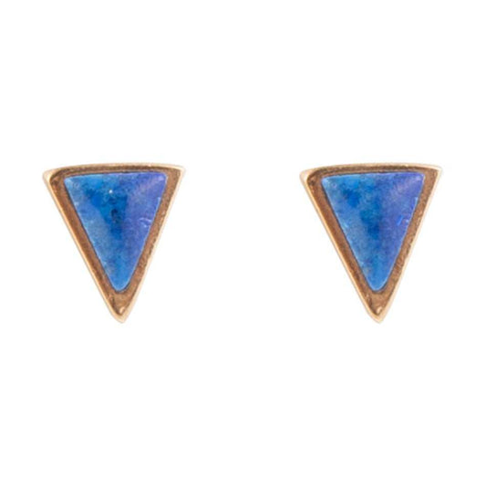 Dainty Blue Lapis Golden Triangle Stud - Barse Jewelry - Flyclothing LLC