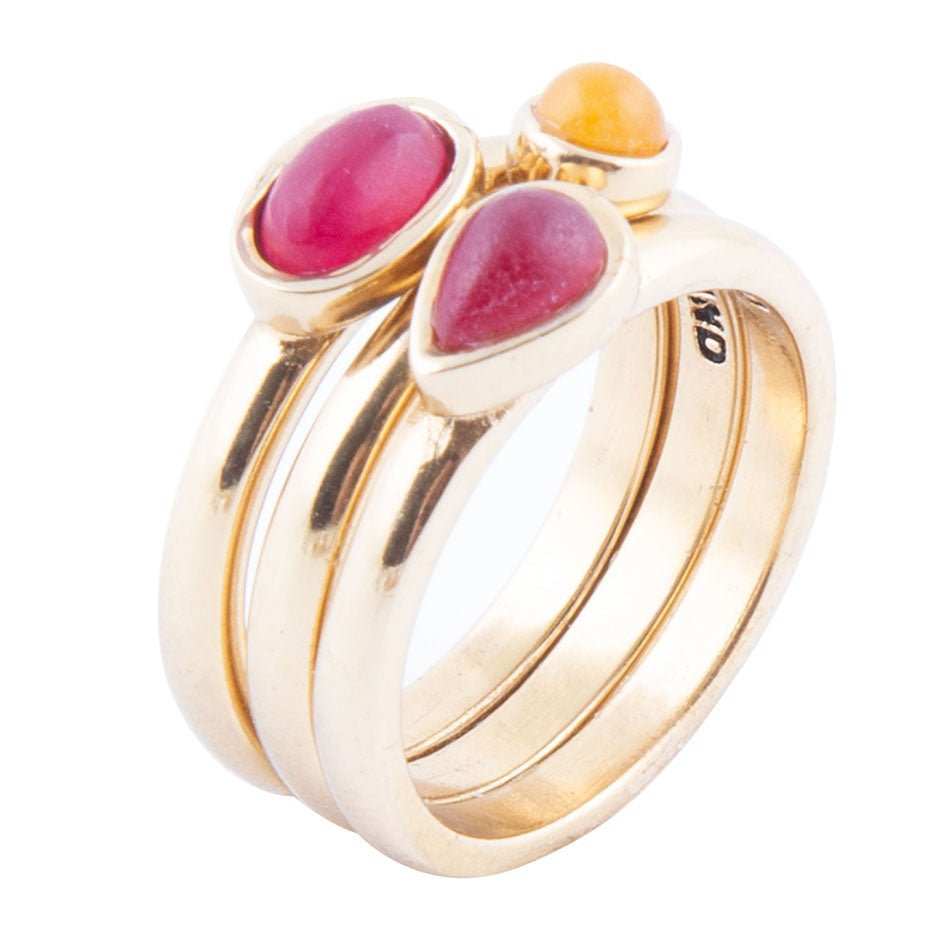 Dainty Stackable Red and Yellow Agate Golden Ring Set - Barse Jewelry - Flyclothing LLC