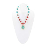Blue and Red Turquoise Teardrop Golden Necklace - Barse Jewelry - Flyclothing LLC