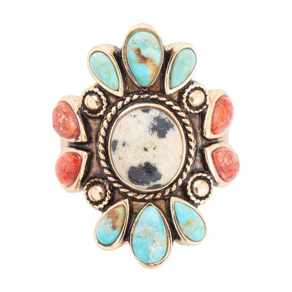 Dalmatian Jasper Multi Color Stone Golden Ring - Barse Jewelry - Flyclothing LLC