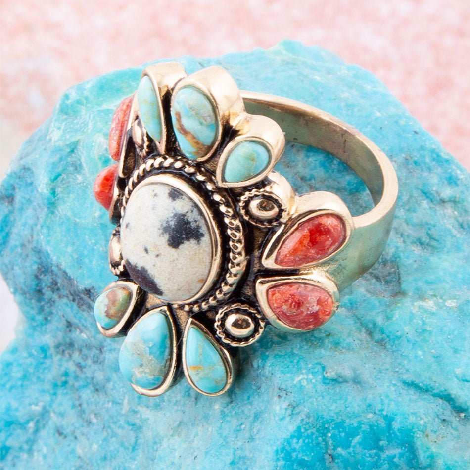 Dalmatian Jasper Multi Color Stone Golden Ring - Barse Jewelry - Flyclothing LLC