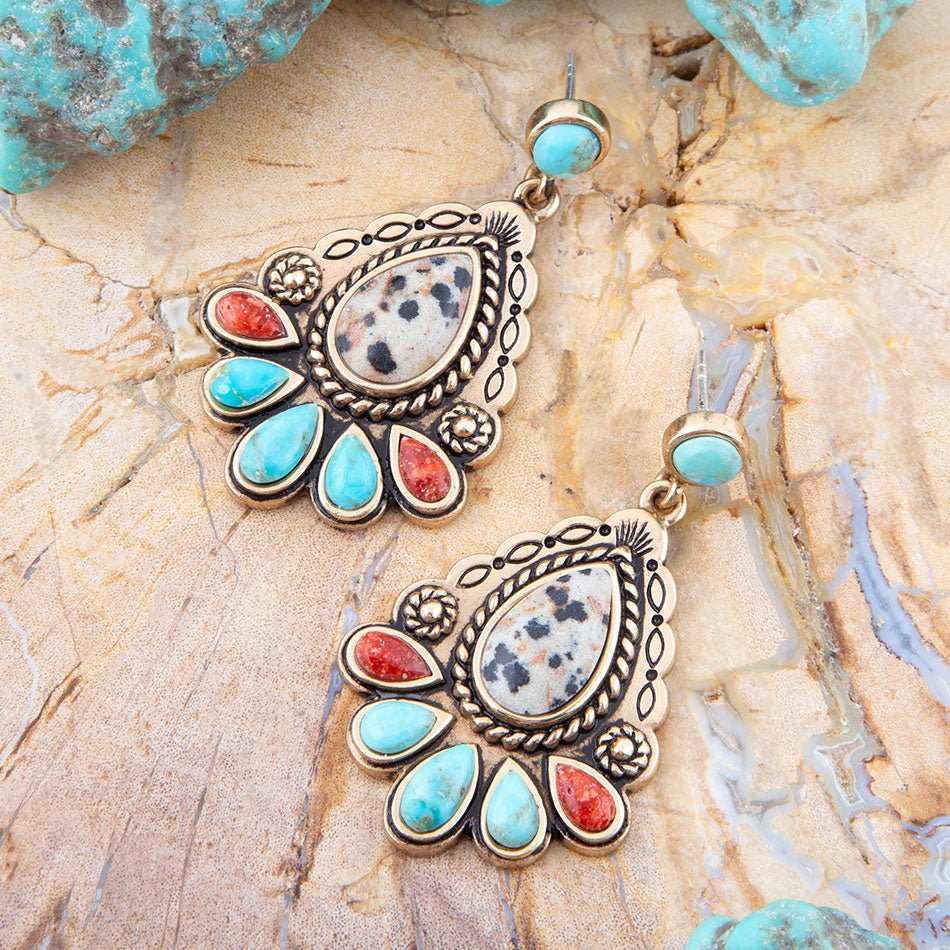 Dalmatian Jasper Colorful Golden Drop Earrings - Barse Jewelry - Flyclothing LLC