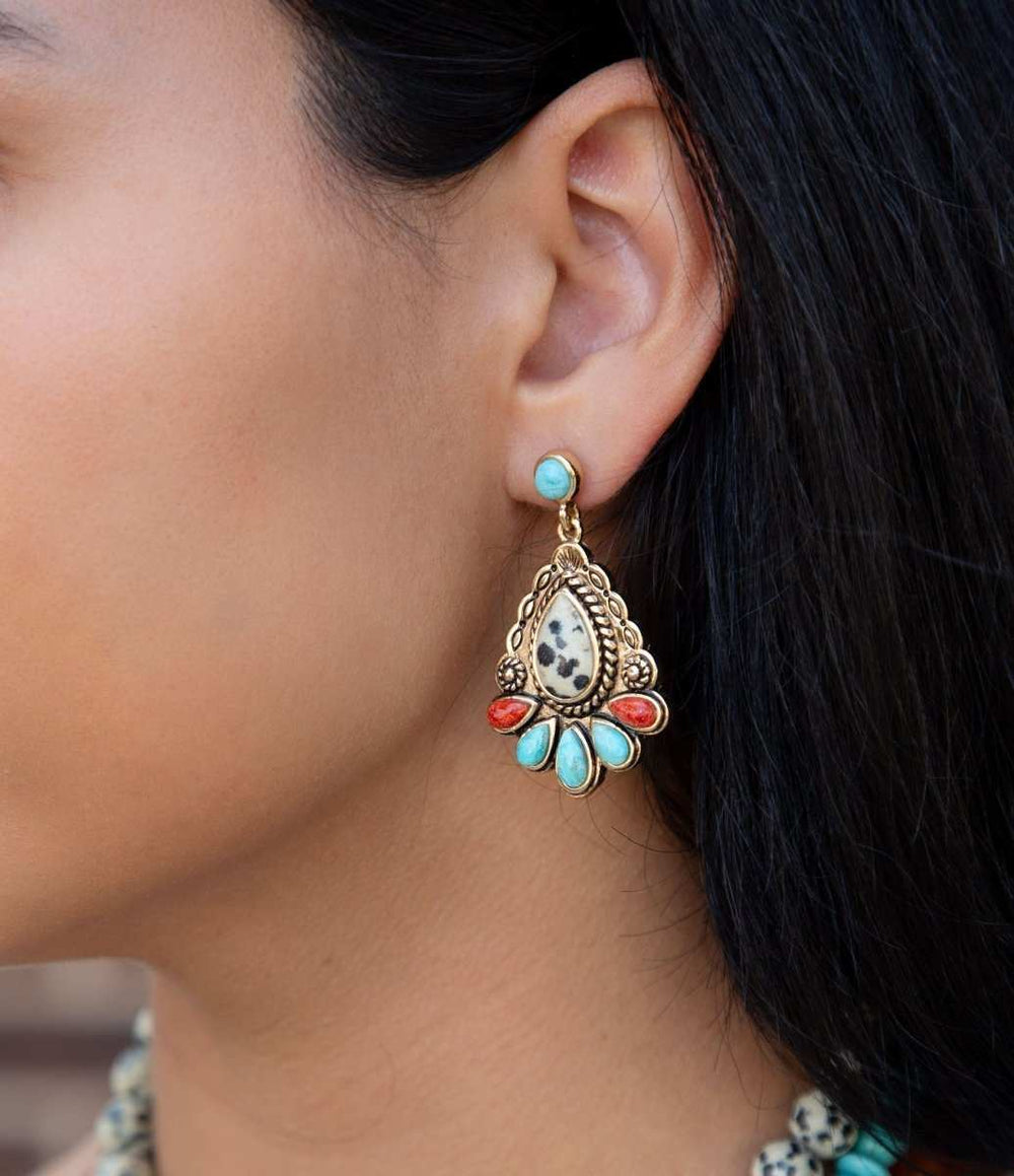 Dalmatian Jasper Colorful Golden Drop Earrings - Barse Jewelry - Flyclothing LLC