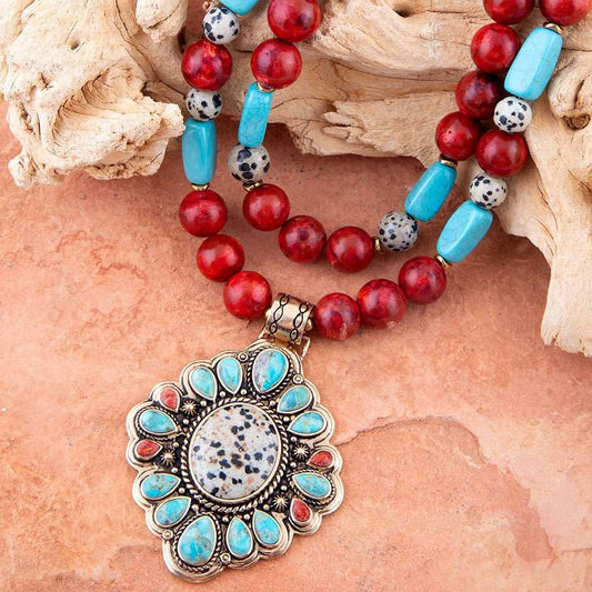 Dalmatian Jasper Colorful Golden Pendant Necklace - Barse Jewelry - Flyclothing LLC