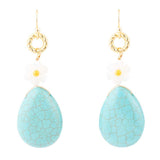 Dani Blue Turquoise Magnesite Flower Golden Drop Earrings - Barse Jewelry - Flyclothing LLC