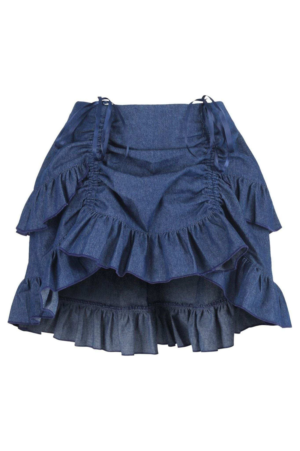 Daisy Corsets Dark Blue Denim Ruched Bustle Skirt - Daisy Corsets - Flyclothing LLC