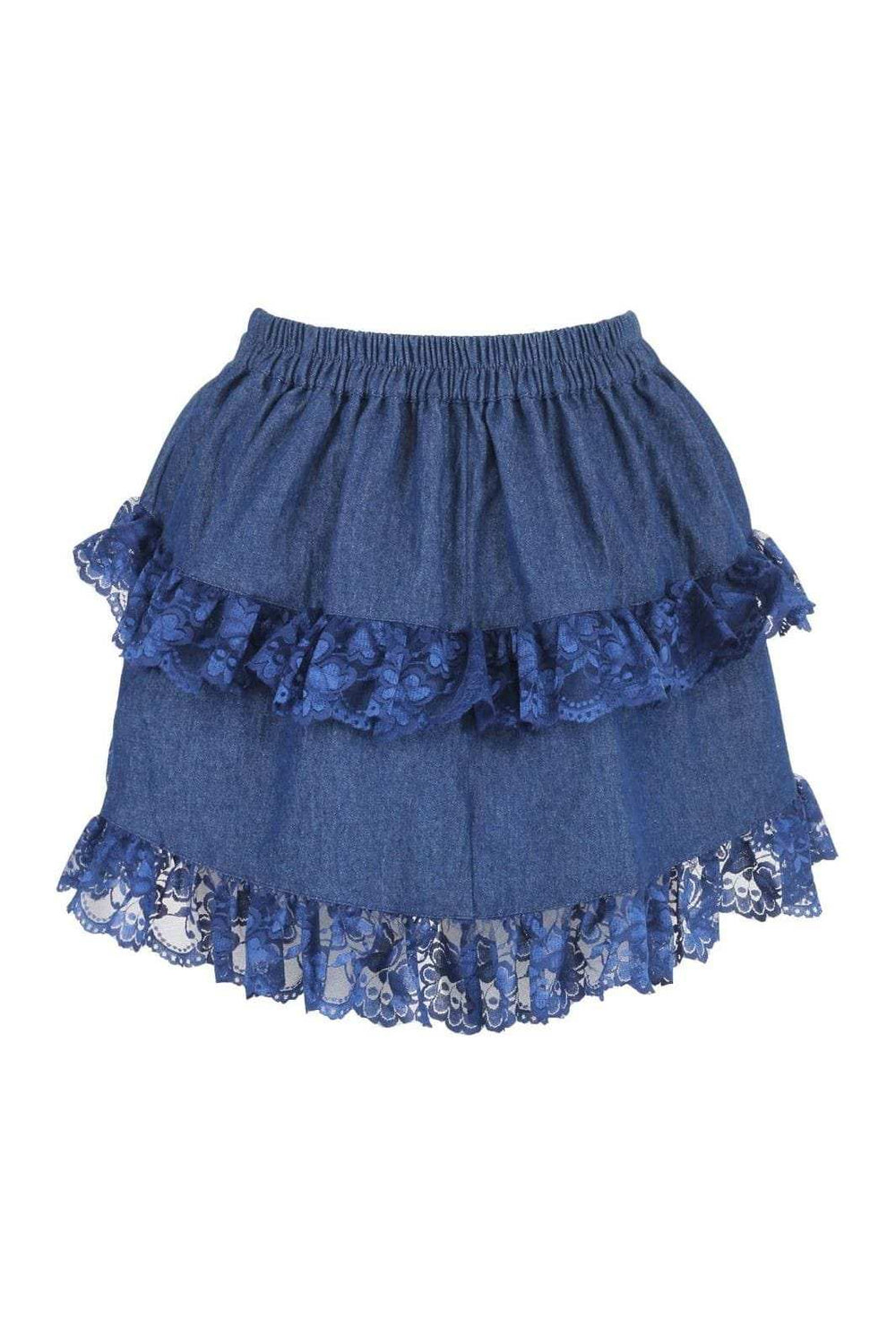 Daisy Corsets Dark Blue Denim Ruched Bustle Skirt w/Lace - Daisy Corsets - Flyclothing LLC