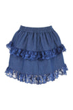 Daisy Corsets Dark Blue Denim Ruched Bustle Skirt w/Lace - Daisy Corsets - Flyclothing LLC