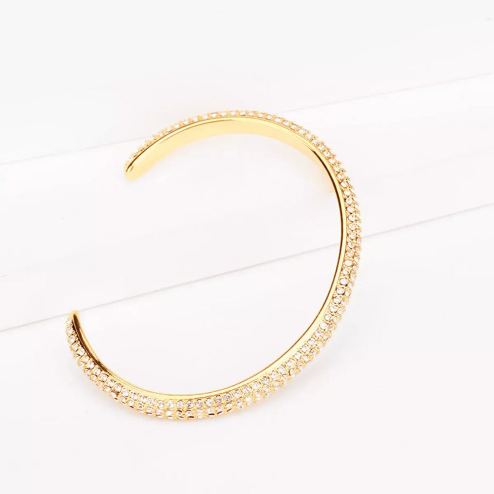 18K Gold-Plated Copper Zircon Open Bracelet - Trendsi - Flyclothing LLC
