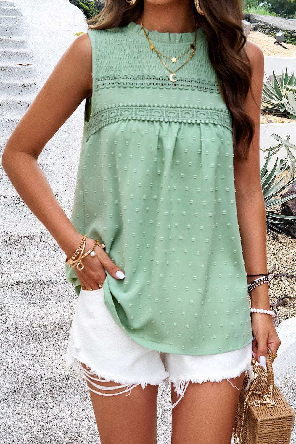 Swiss Dot Round Neck Tank - Trendsi - Flyclothing LLC