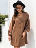 V-Neck Long Sleeve Mini Dress - Trendsi - Flyclothing LLC